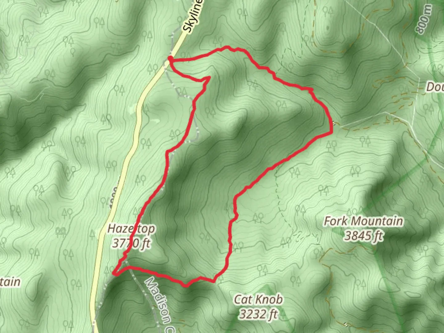 An image depicting the trail Hazeltop Loop and its surrounding area.