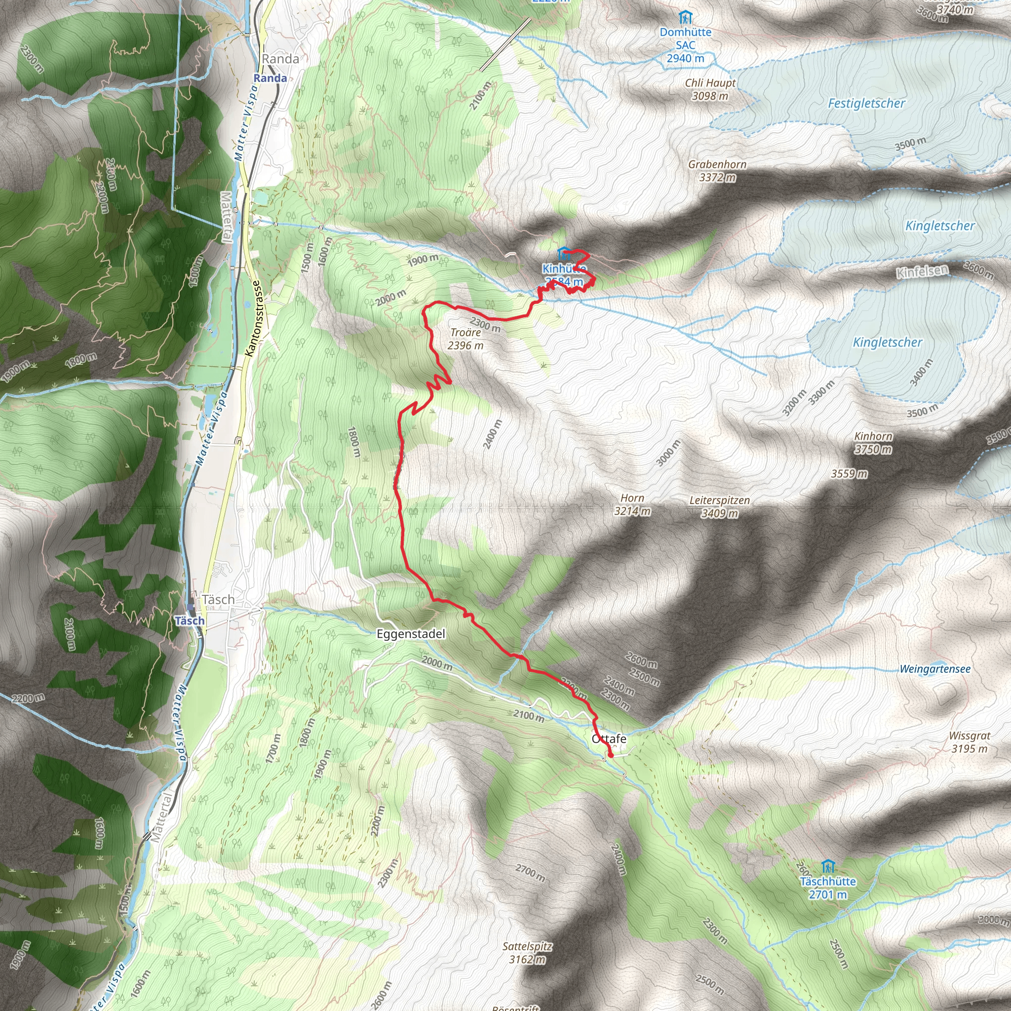 Hike to the Kin Hut - via Täschalp Nr 49 mobile static map