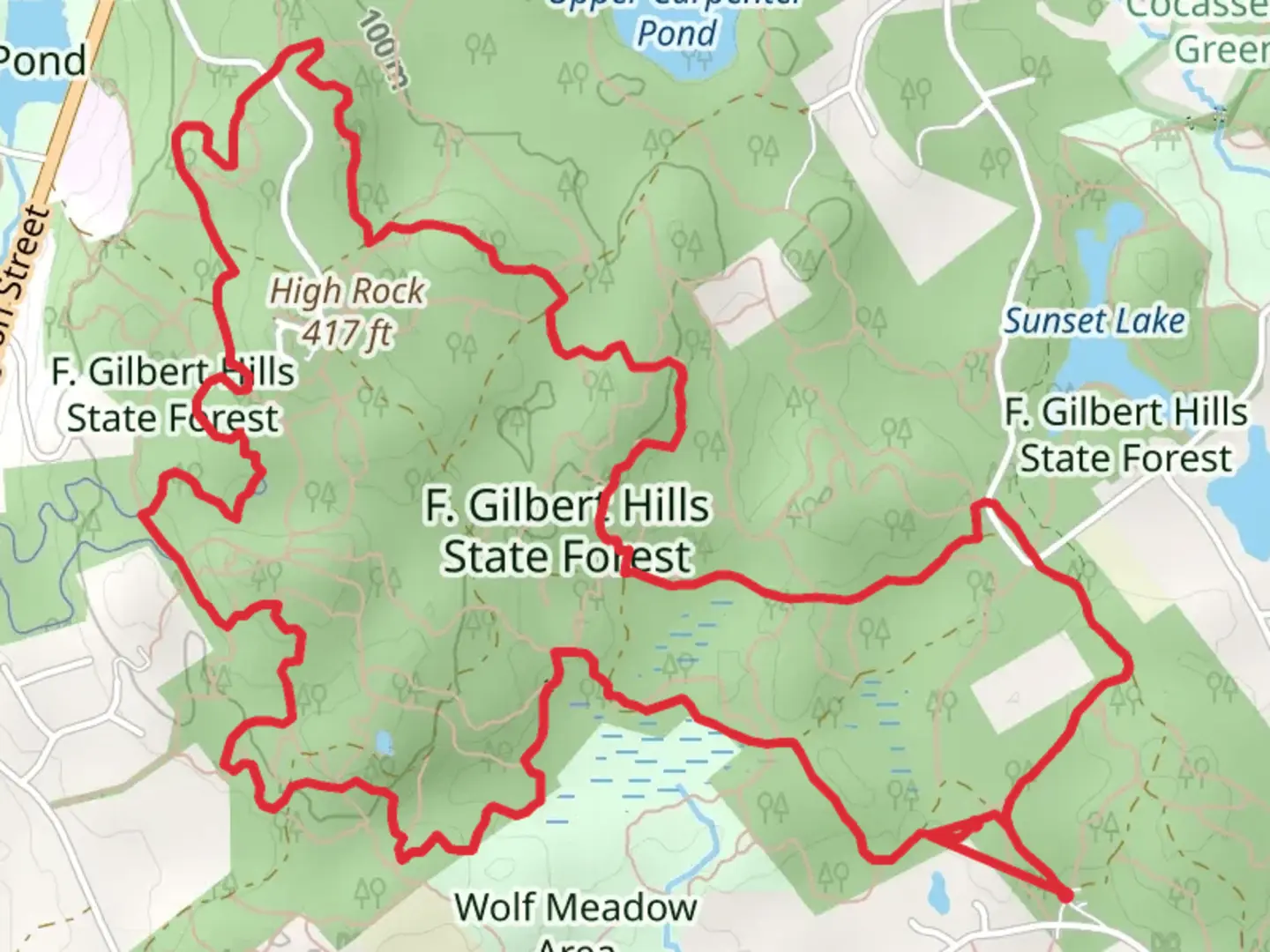 An image depicting the trail High Rock - F Gilbert Hills State Forest Loop and its surrounding area.