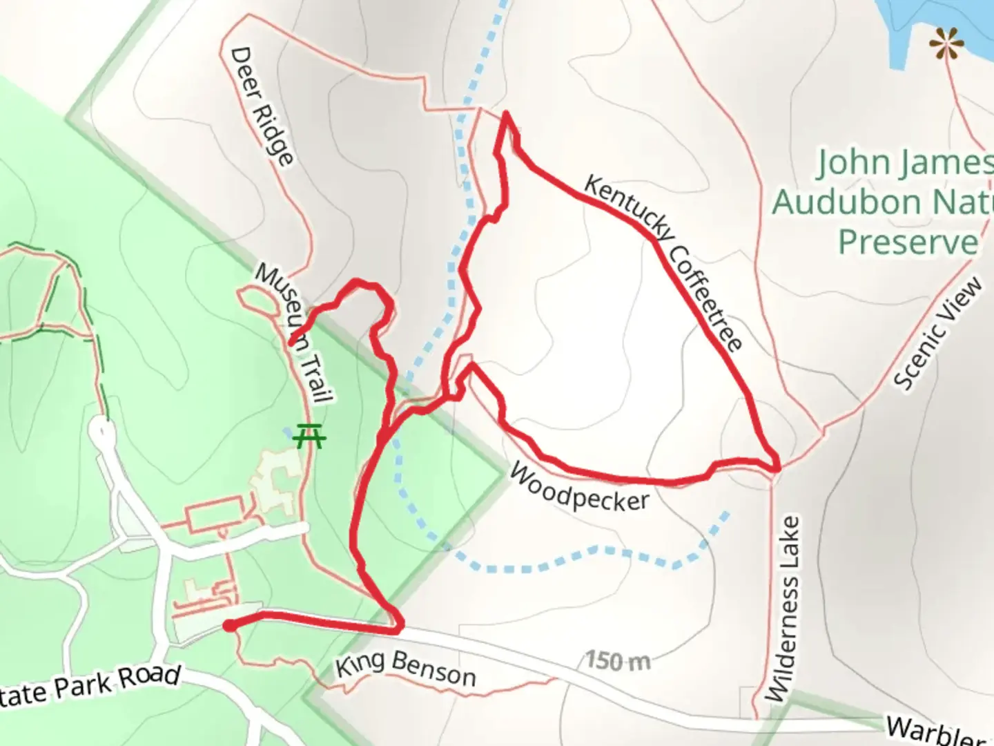 An image depicting the trail Kentucky Coffeetree Loop and its surrounding area.