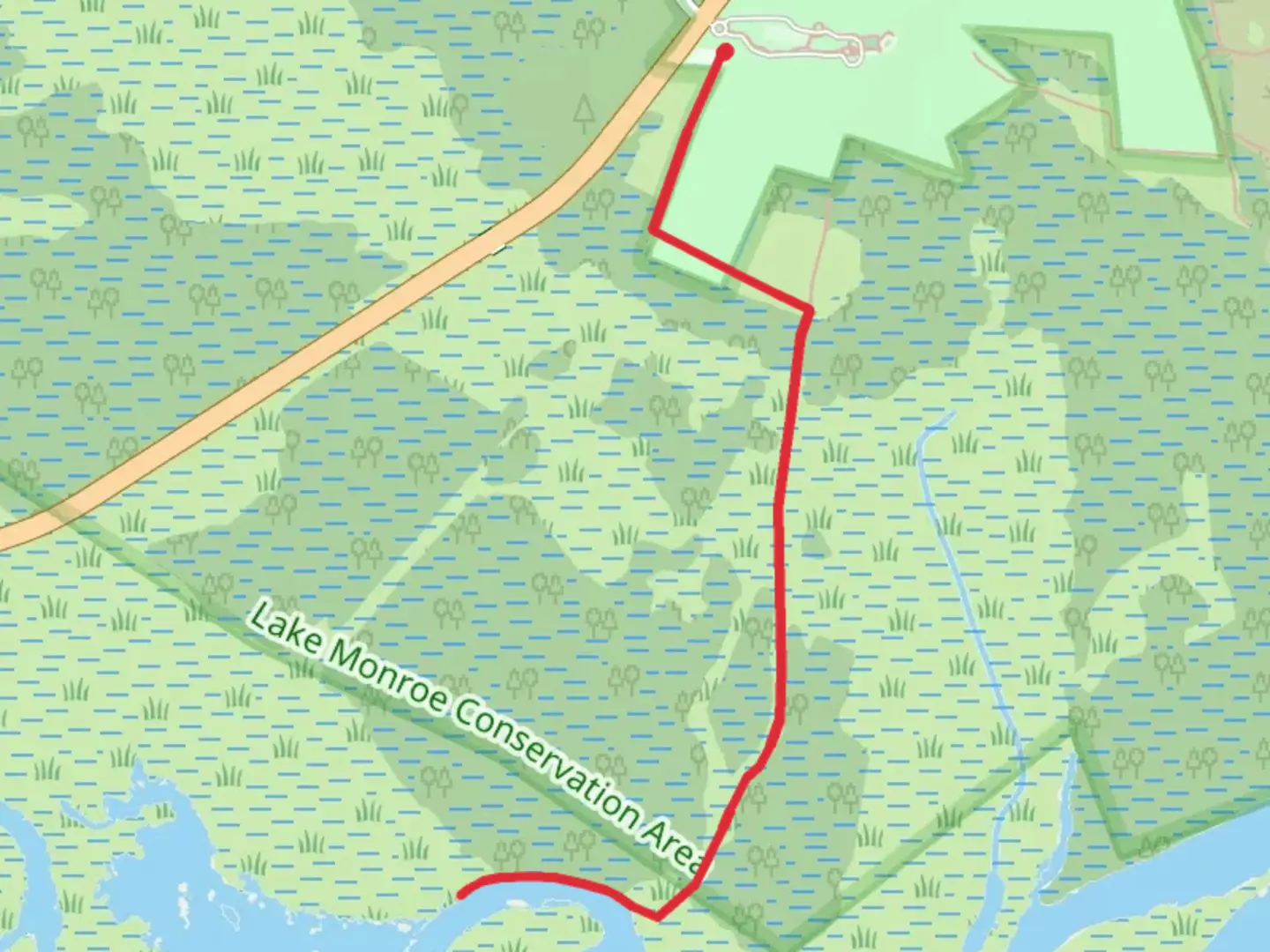 An image depicting the trail Red Trail and its surrounding area.