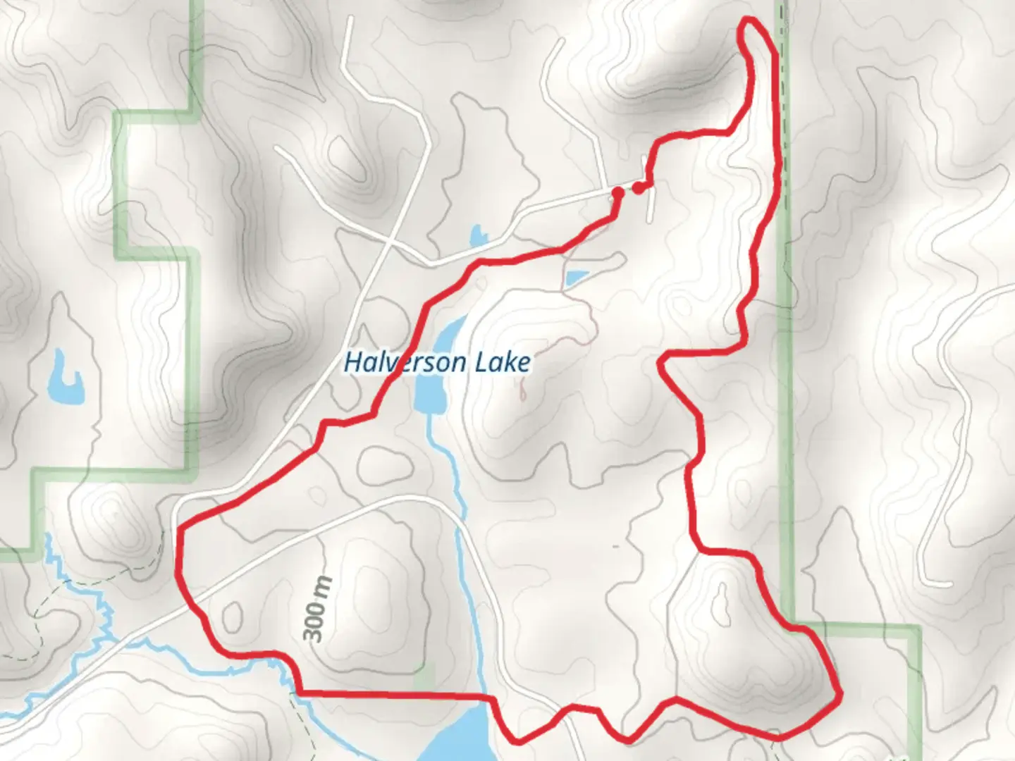 An image depicting the trail Halverson Lake and Twin Valley Lake via Driftless Horse Loop Trail and its surrounding area.