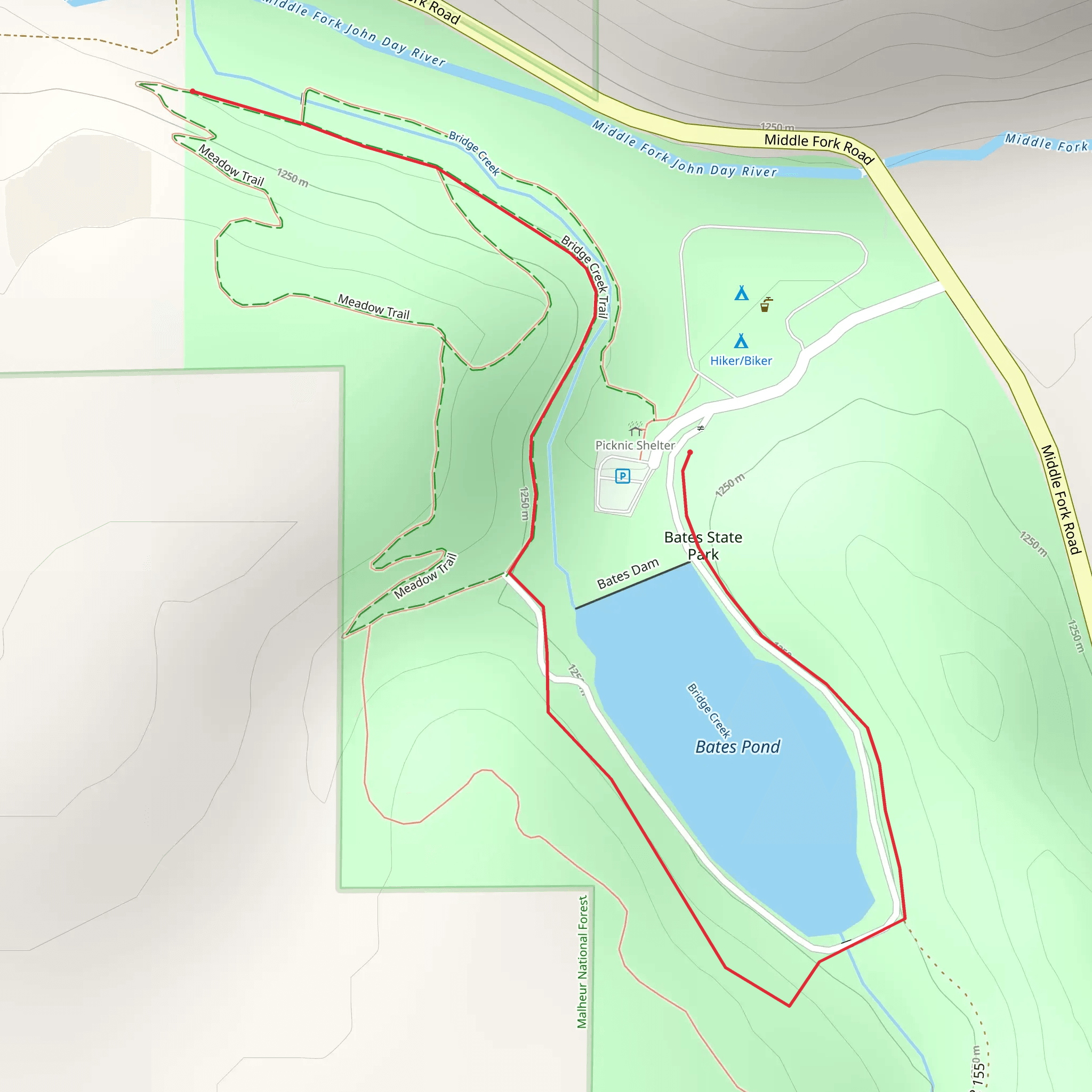 Bates Pond and Bridge Creek Trail mobile static map