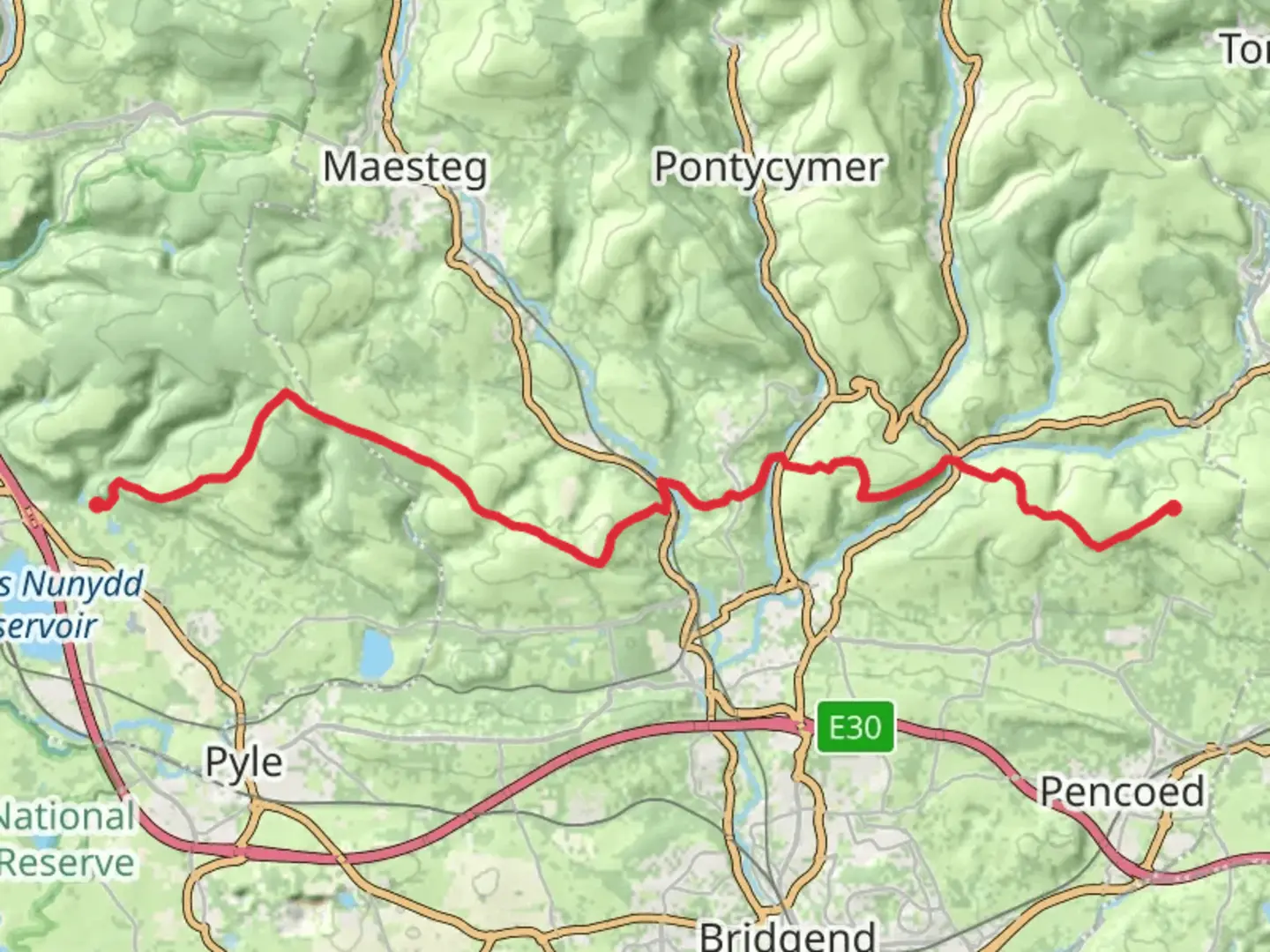 An image depicting the trail Ogwr Ridgeway Walk and its surrounding area.