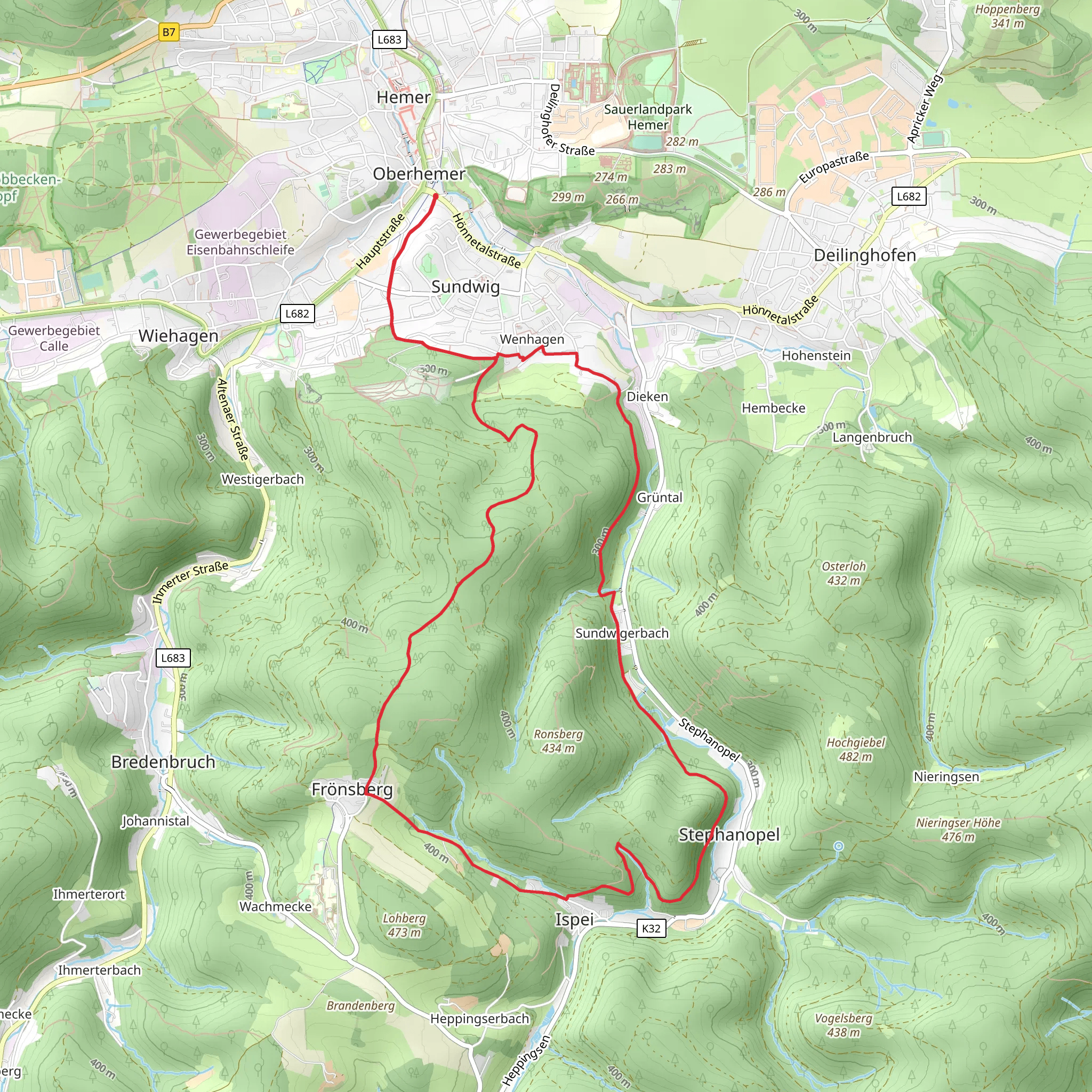 Westig Sommerseite and Hemer Sundwig Rundweg mobile static map