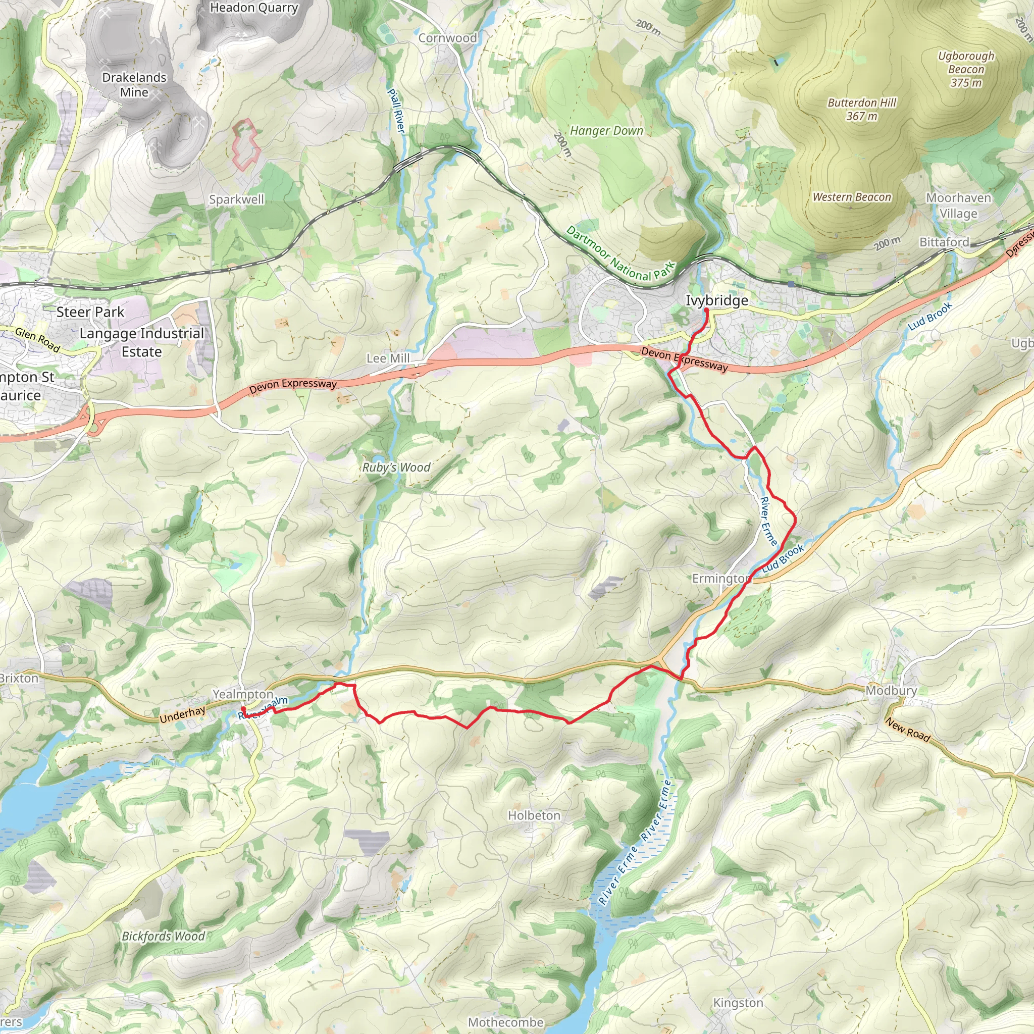 Yealmpton to Ivybridge Walk mobile static map