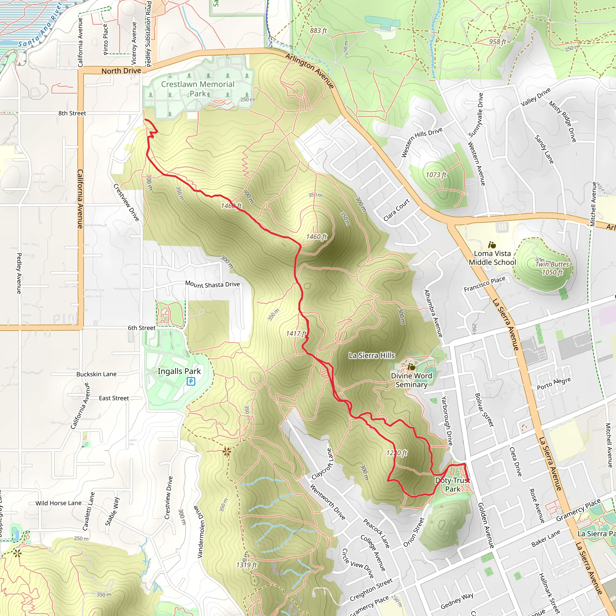 Doty-Trust Park to Crestlawn Memorial Park Loop mobile static map