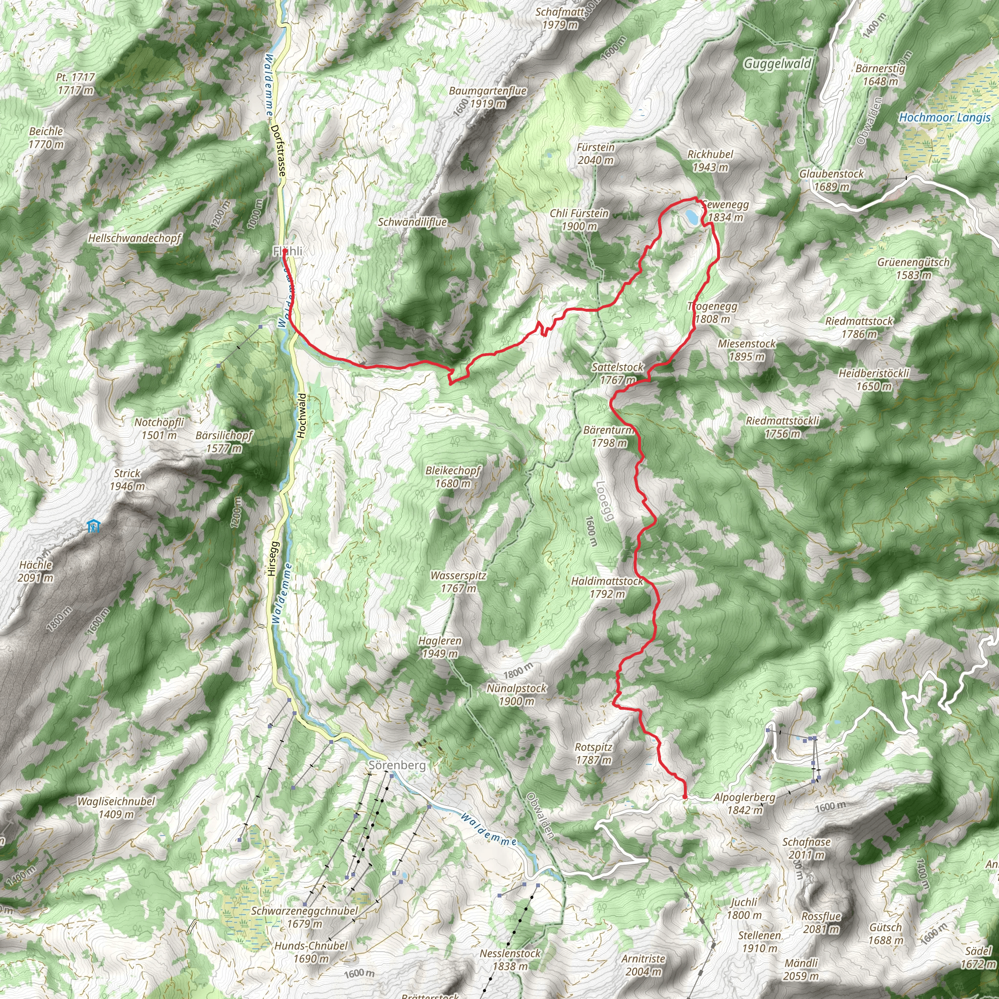 Glaubenbielen - Sattelpass - Seewen - Stäldili - Flühli mobile static map