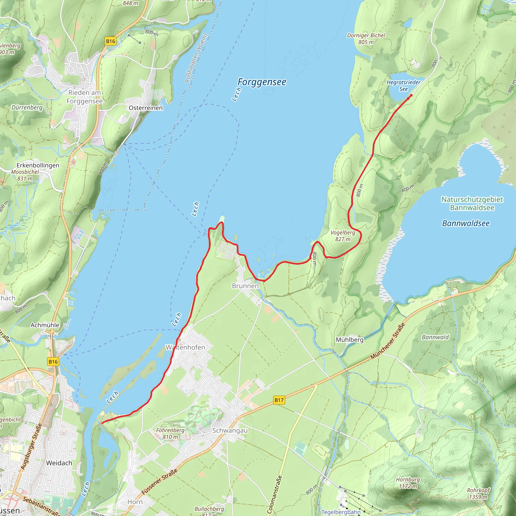 Forggensee Shore Walk from Hegratsrieder See mobile static map