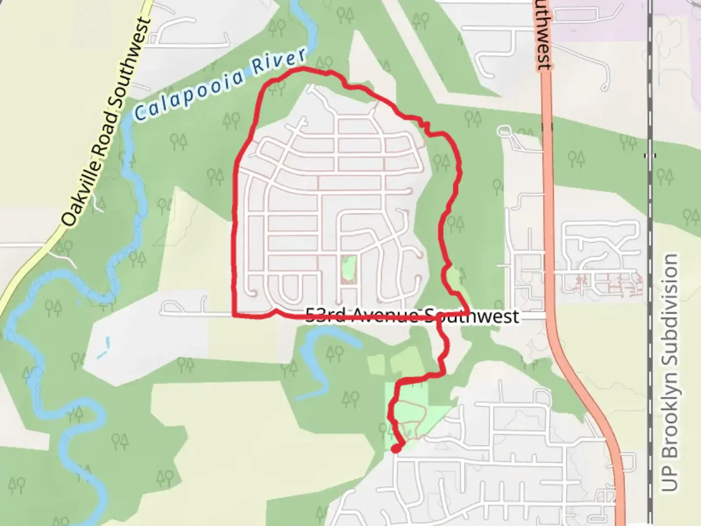An image depicting the trail Oak Creek Greenbelt Loop Trail and its surrounding area.