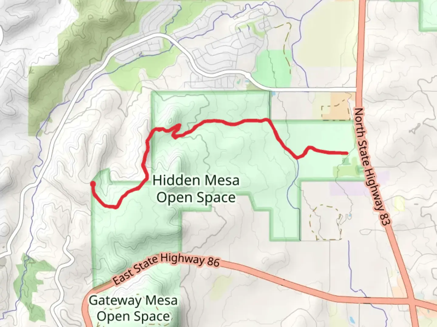 An image depicting the trail Pleasant Pass Trail and Hidden Mesa Trail and its surrounding area.