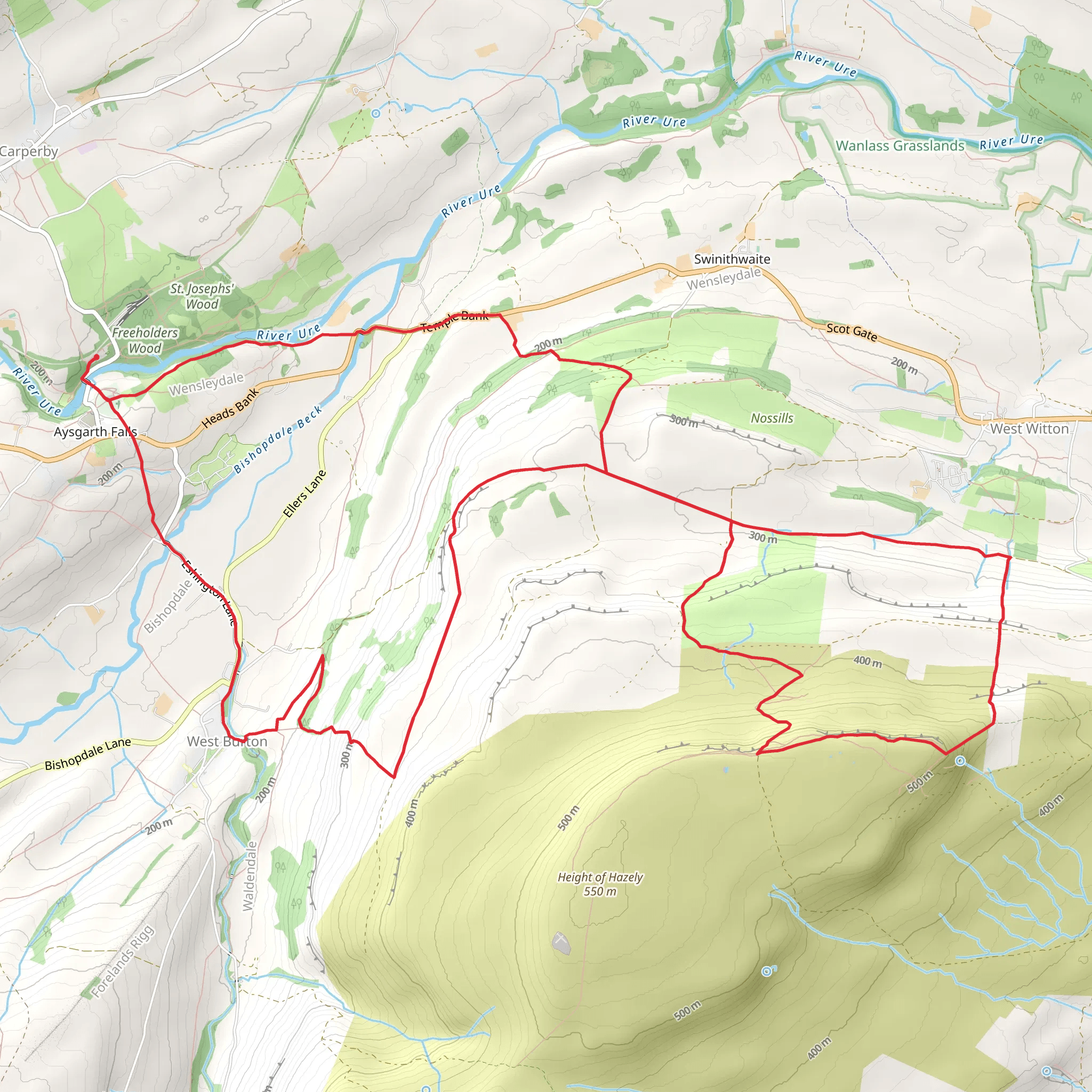 Penhill and West Burton from Aysgarth Falls mobile static map