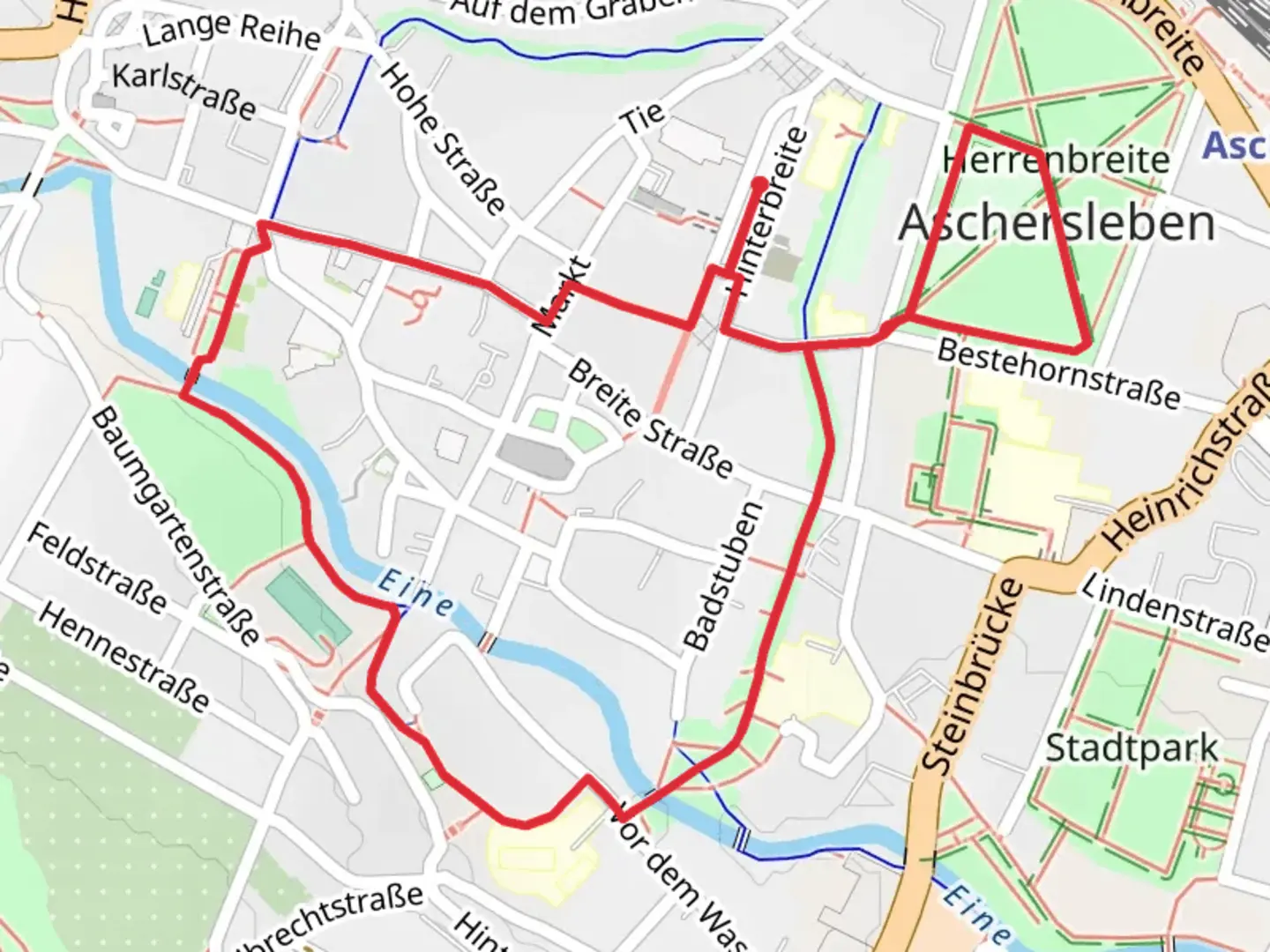 An image depicting the trail Fontänenfeld and Aschersleben Loop and its surrounding area.