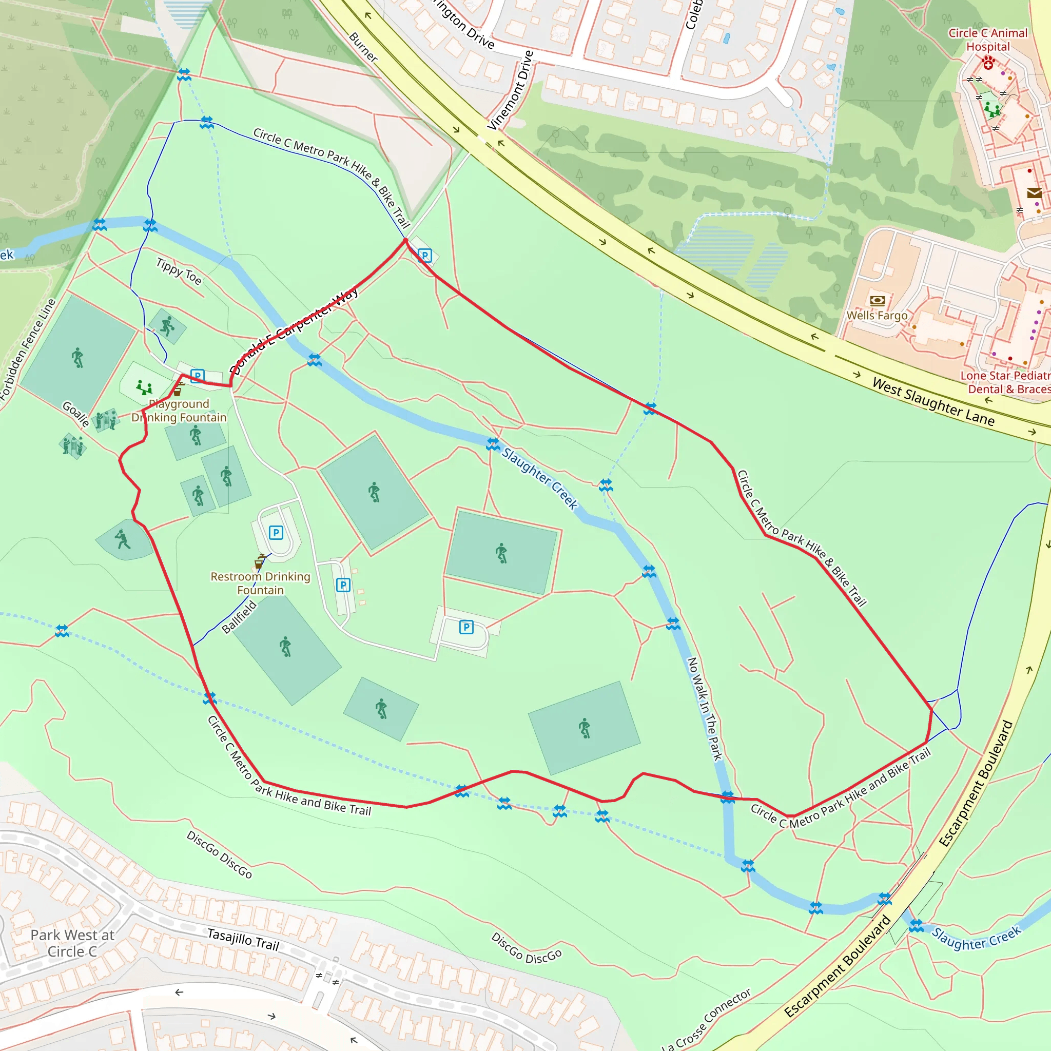 Circle C Metro Park Hike Loop Trail mobile static map