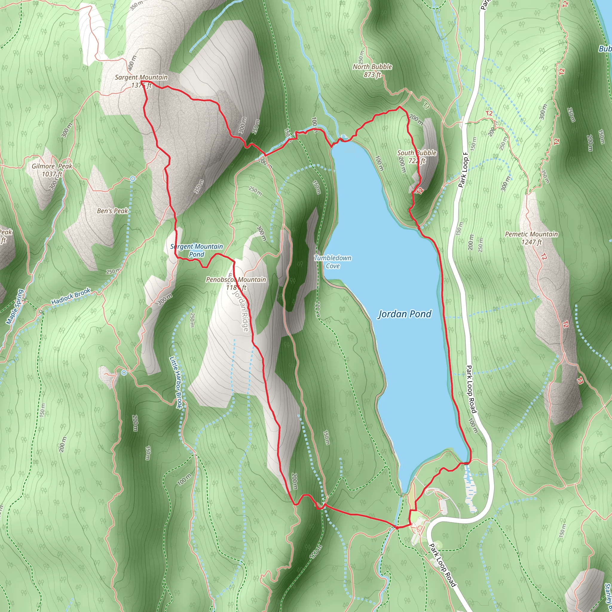 Sargent Mountain and Jordan Pond Loop mobile static map