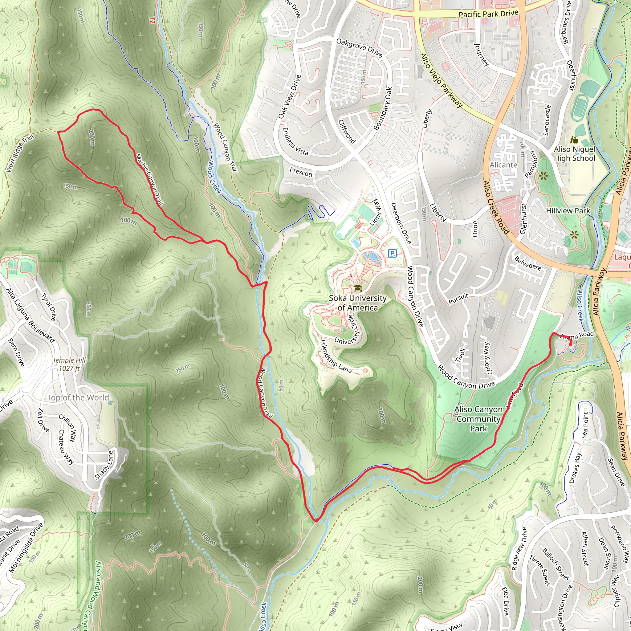 Mathis Canyon and Wood Canyon via Aliso Creek Trail mobile static map
