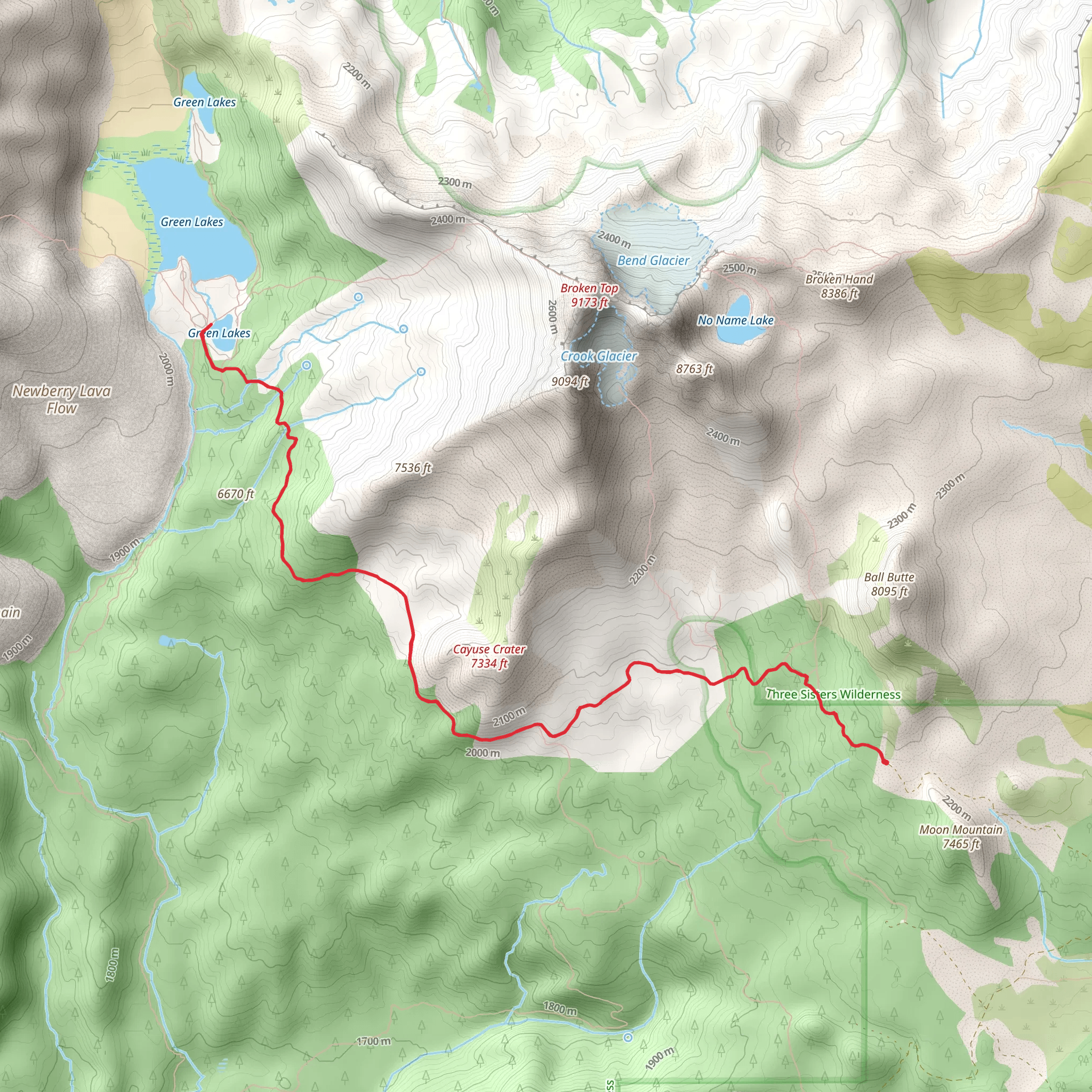 Broken Top Trail and Green Lakes Trail mobile static map