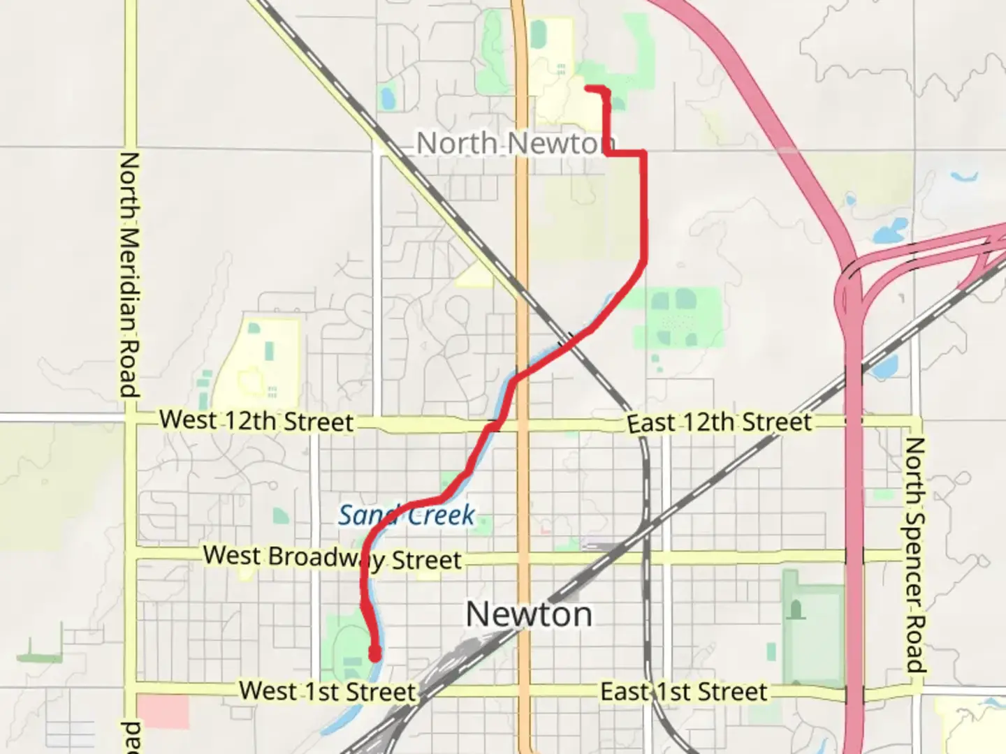 An image depicting the trail Newton Athletic Park to Memorial Grove and its surrounding area.
