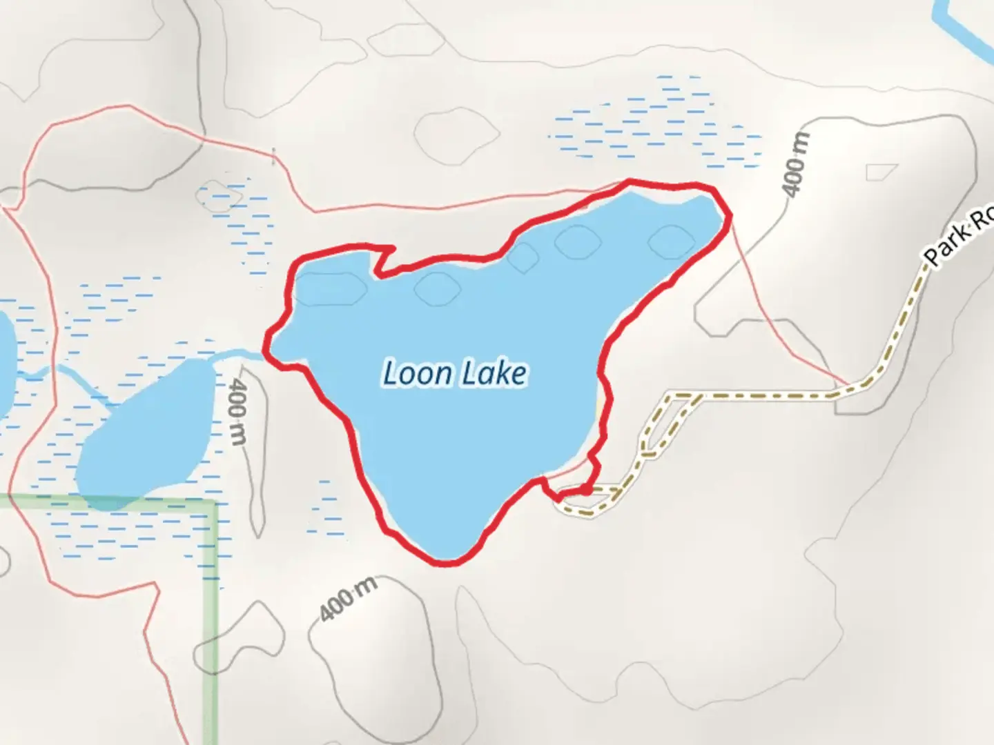An image depicting the trail Loon Lake Loop and its surrounding area.