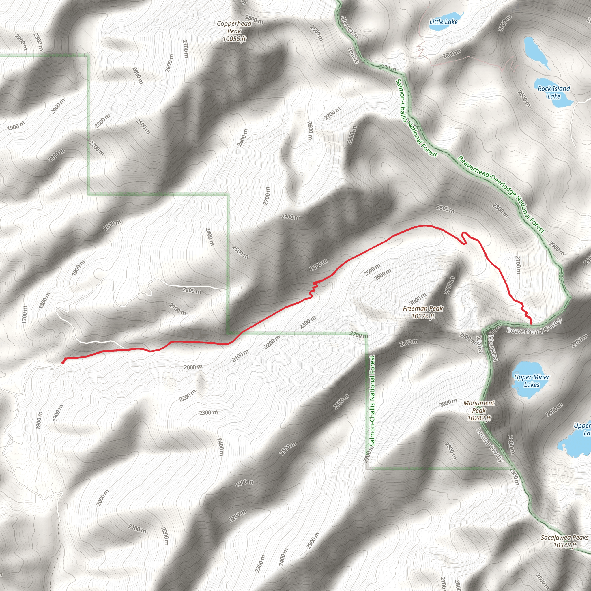 Upper Miner Lakes Out and Back mobile static map