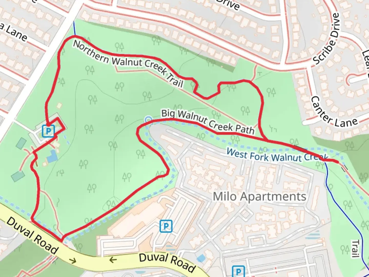 An image depicting the trail Northern Walnut Creek and Big Walnut Creek Path Loop and its surrounding area.
