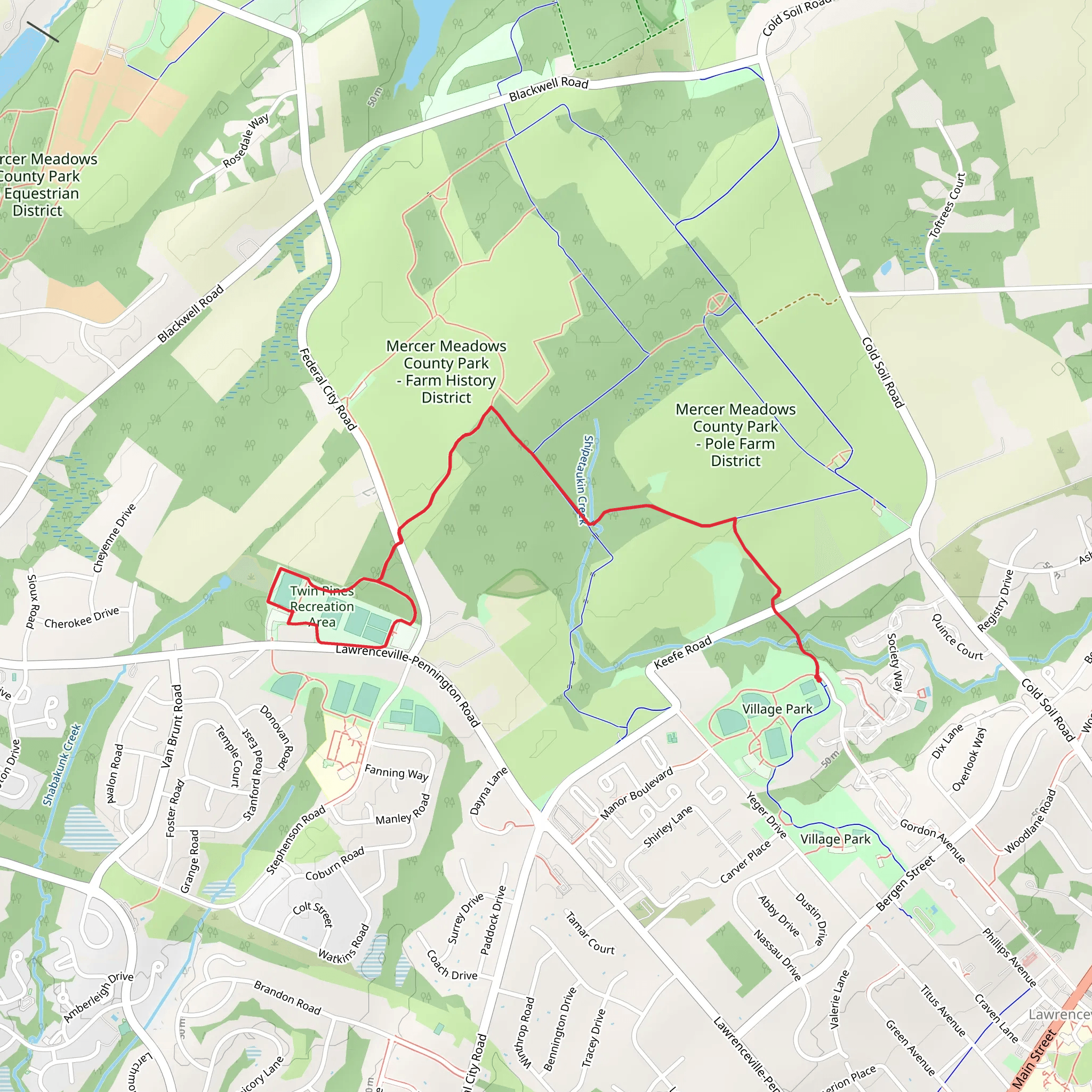 Lawrence Hopewell Trail and Twin Pines Trail mobile static map