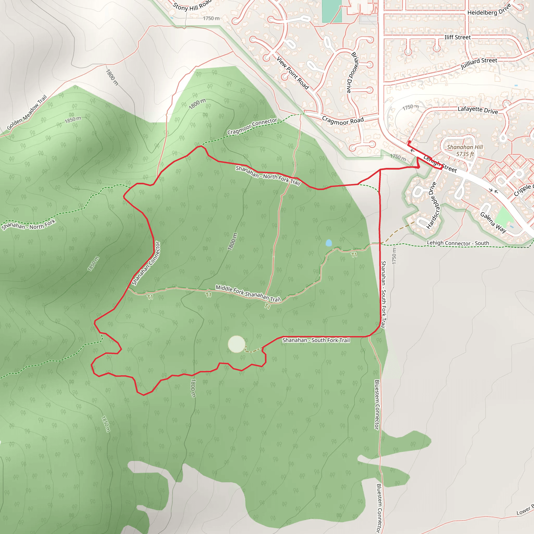 Shanahan - North and South Fork Short Loop Trail mobile static map