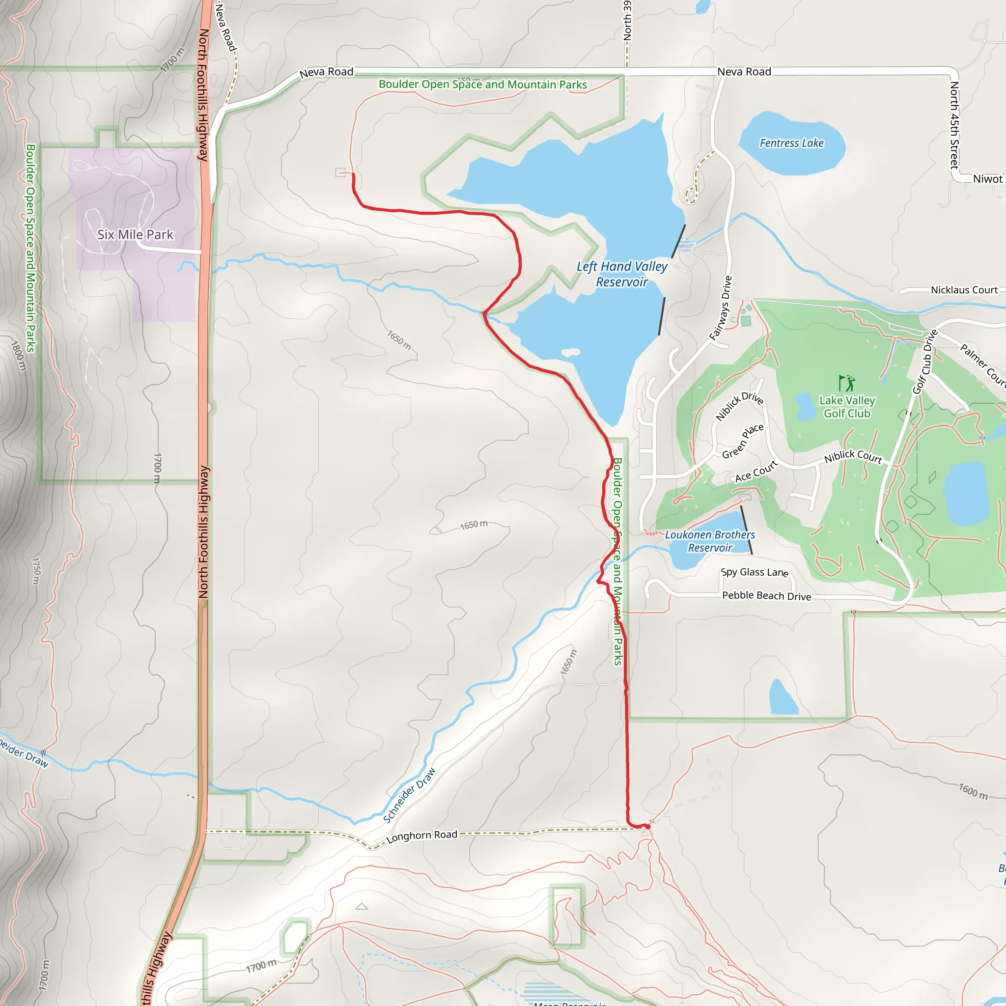 Left Hand Valley Reservoir via Left Hand Trail mobile static map