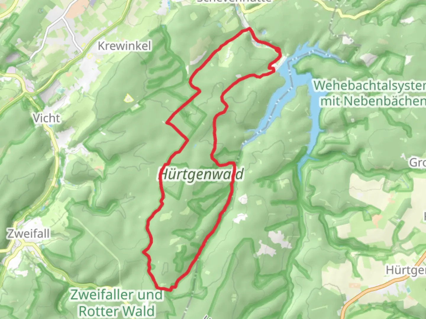 An image depicting the trail NSG Hohes Venn Short Loop via Wehebachtalsperre and its surrounding area.