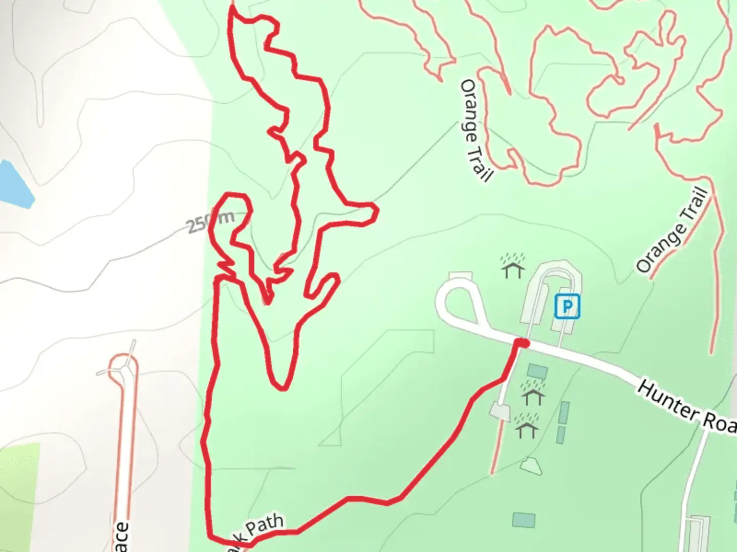 An image depicting the trail Green Loop Trail from William Harbin Park and its surrounding area.