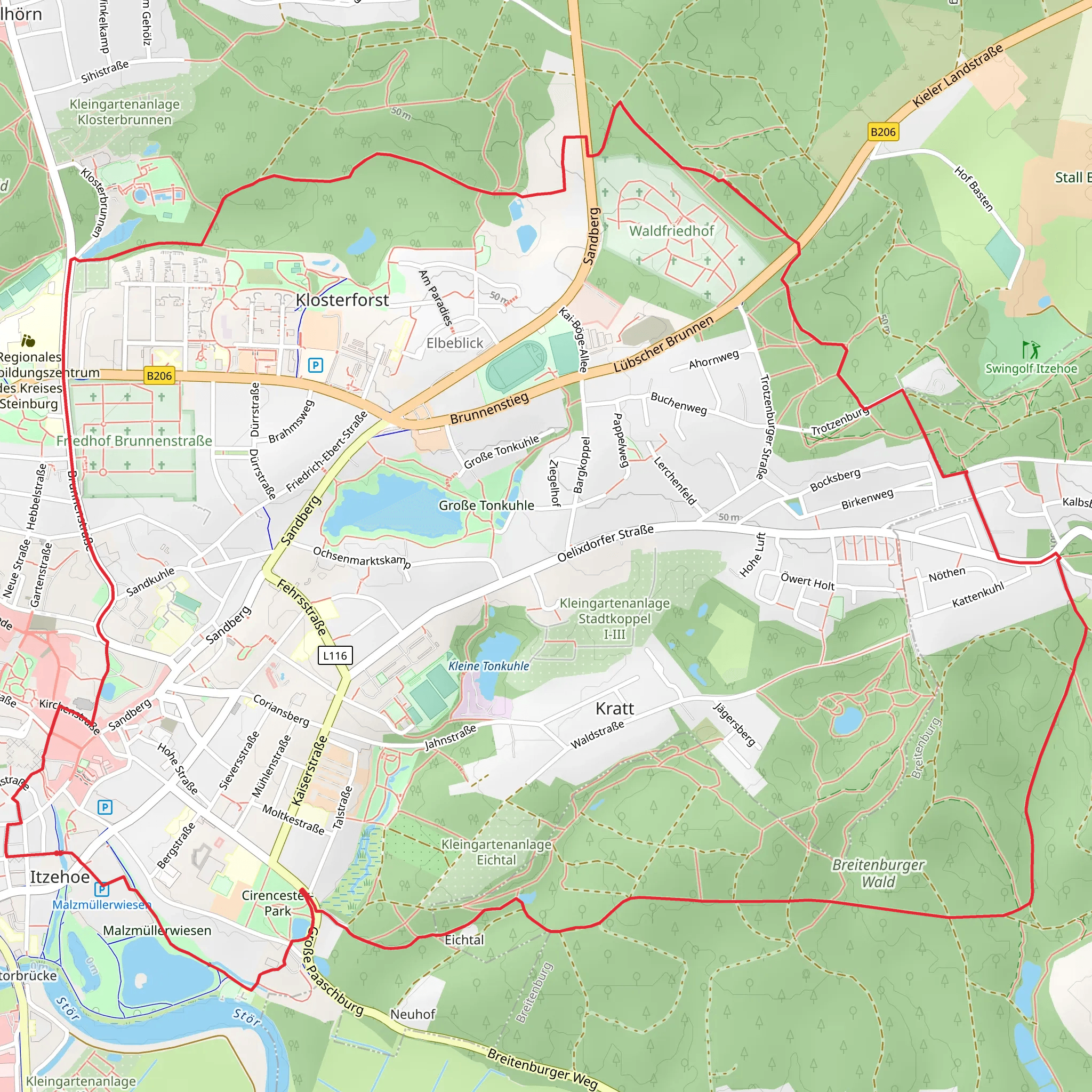 Itzehoe Loop via Waldfriedhof and Breitenburger Wald mobile static map