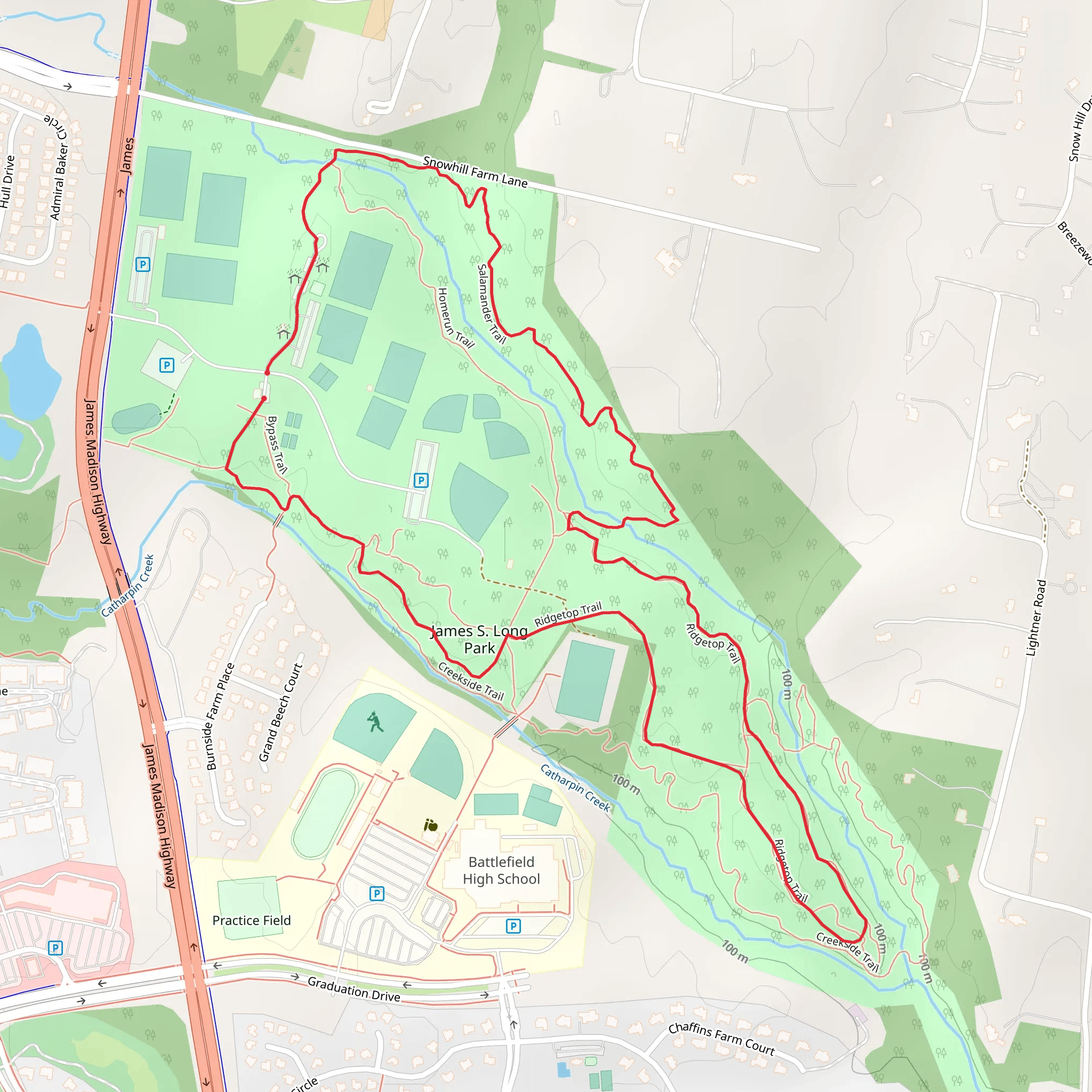 Rollercoaster, Ridgetop and Salamander Loop Trail mobile static map