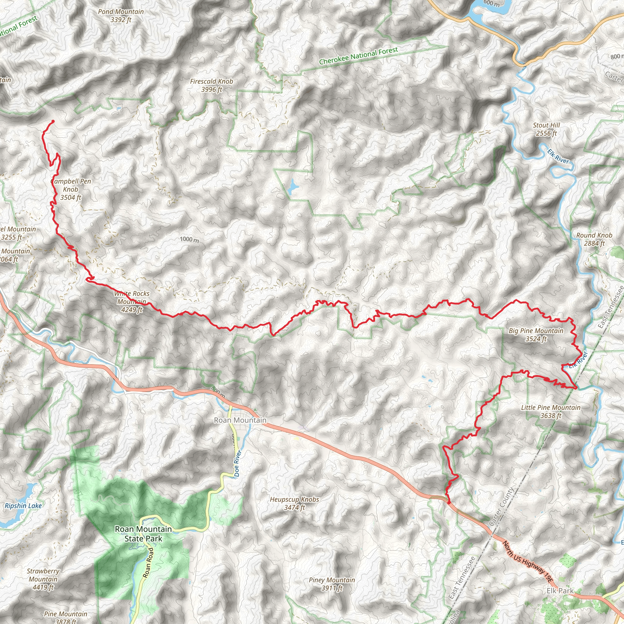 Dennis Cove Road to Evergreen via Appalachian Trail mobile static map