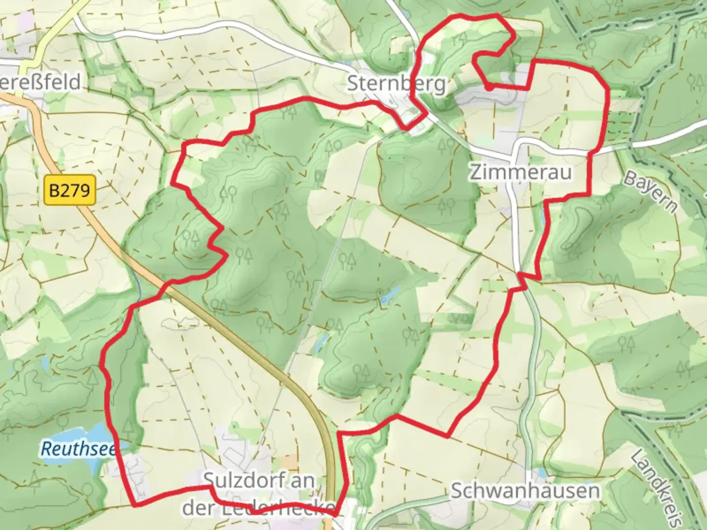 An image depicting the trail Reuthsee via Saar Schlesien Weg and its surrounding area.