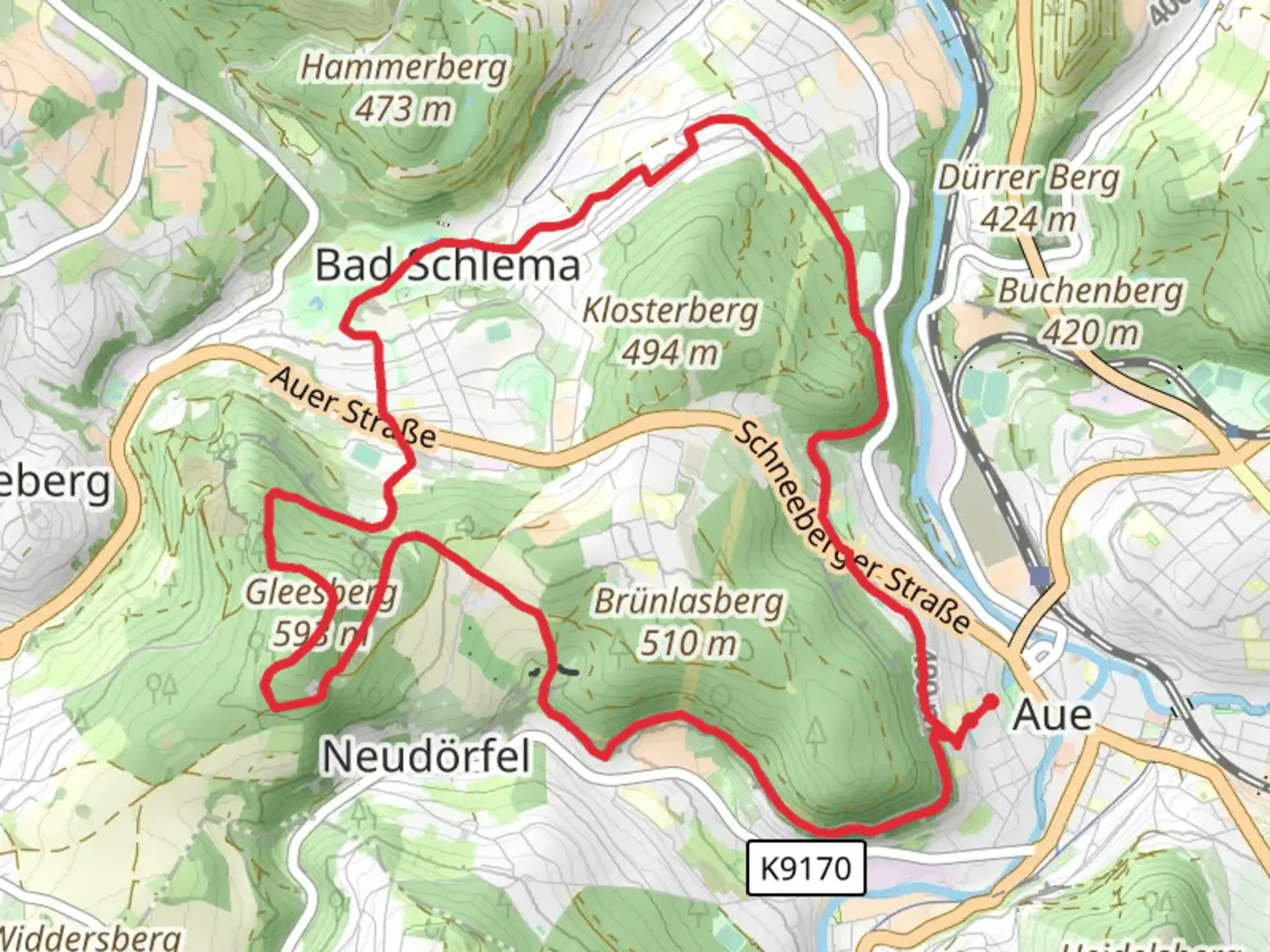 An image depicting the trail Hohes Holz, Gleesberg Loop via Flößgraben and its surrounding area.