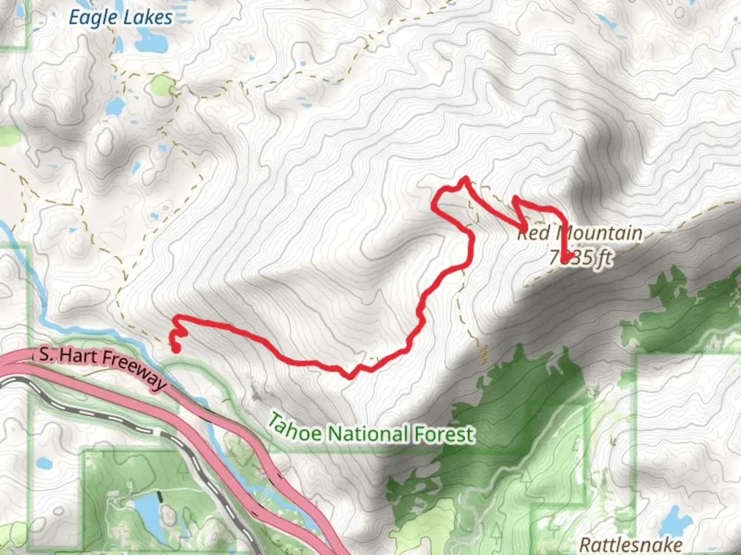 An image depicting the trail Signal Peak and Red Mountain and its surrounding area.