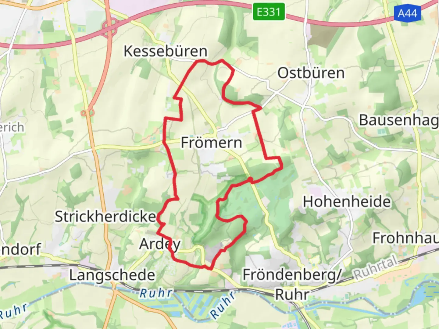 An image depicting the trail Fromern Loop via NSG Ostholzbachtal and its surrounding area.
