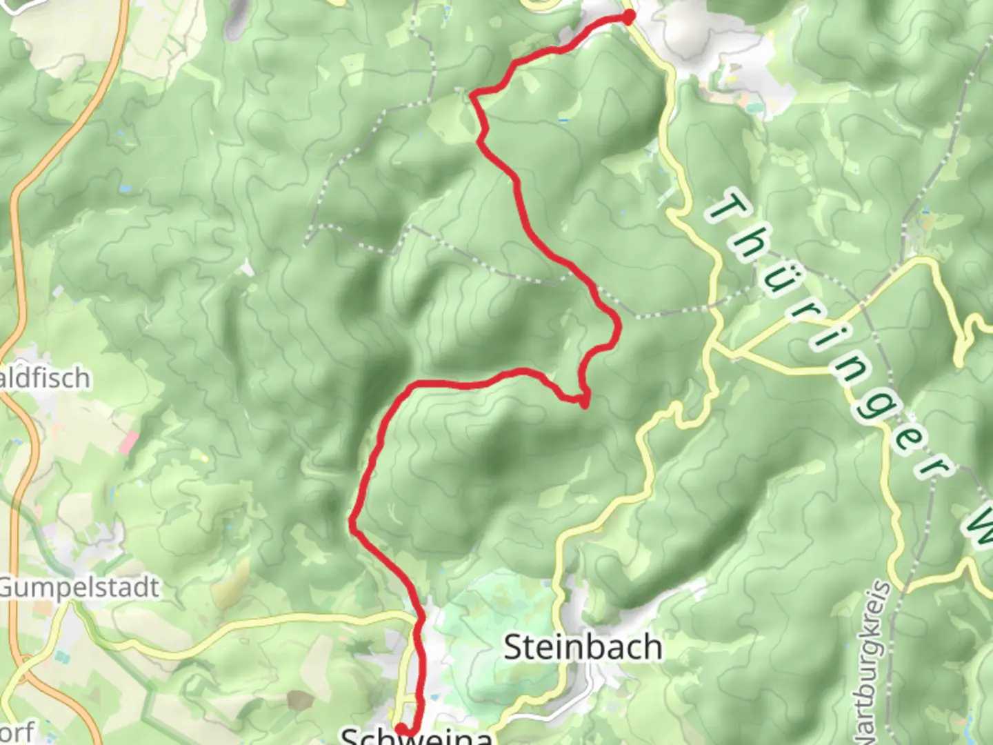 An image depicting the trail Ruhla to Schweina via Pfeifen Weg and its surrounding area.