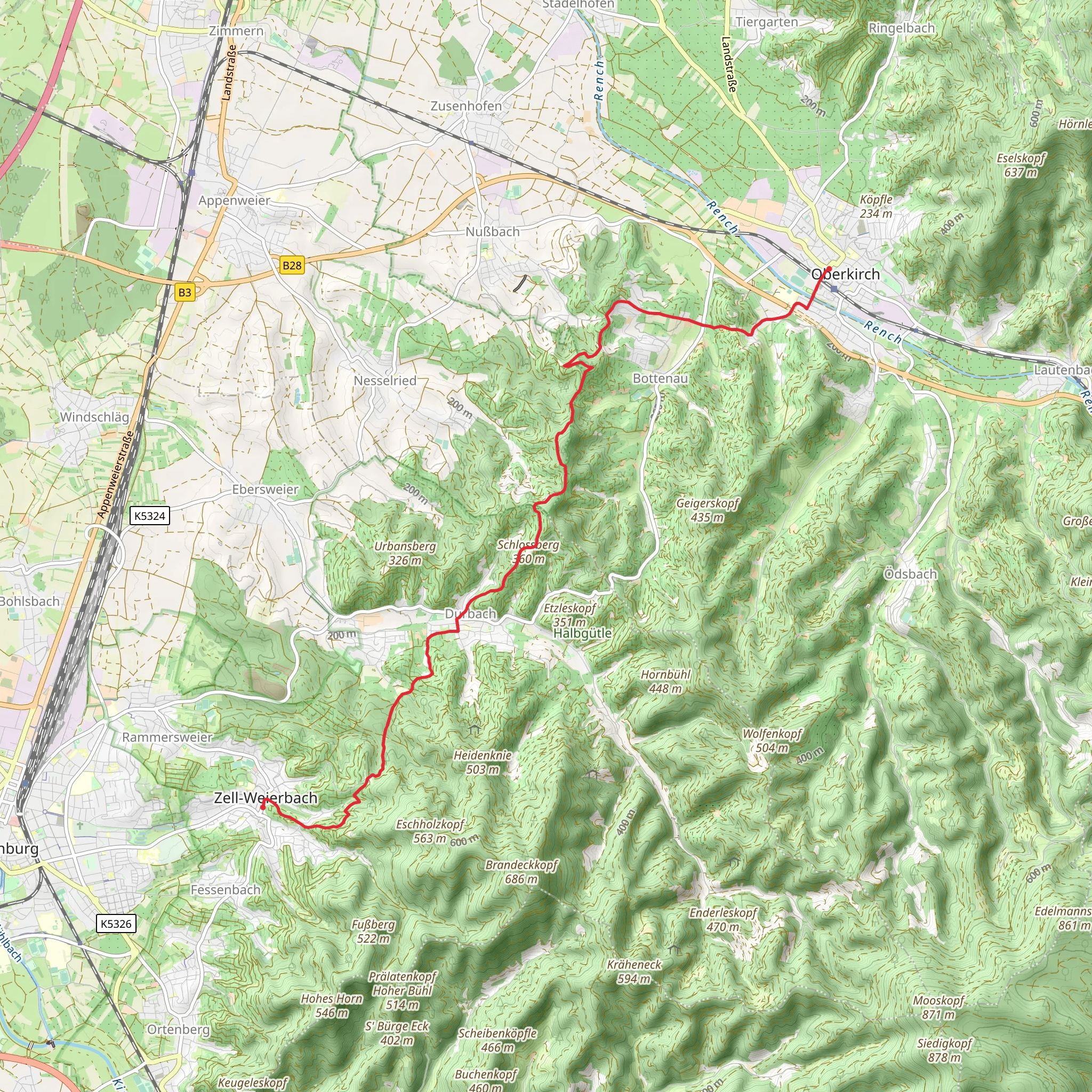 Oberkirch to Zell-Weierbach via Ortenauer Weinpfad mobile static map