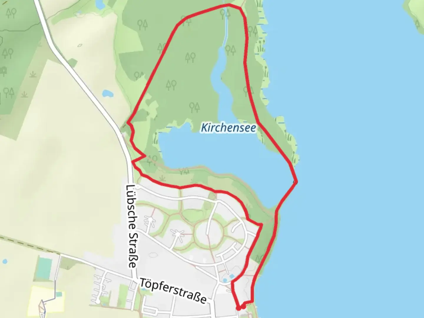 An image depicting the trail Kirchensee Loop and its surrounding area.
