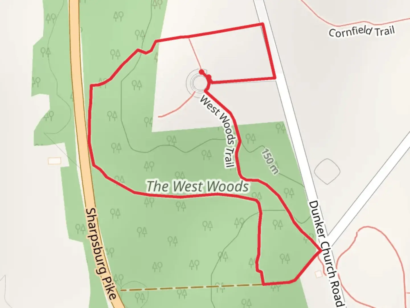 An image depicting the trail West Woods Loop Trail and its surrounding area.