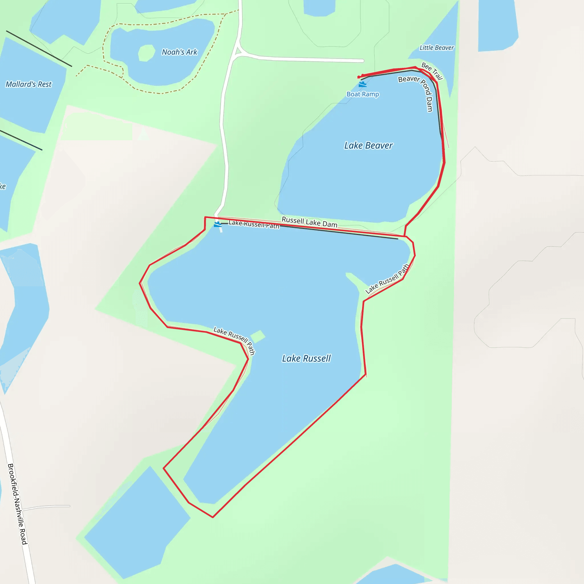 Lake Beaver and Lake Russel via Bee Trail mobile static map