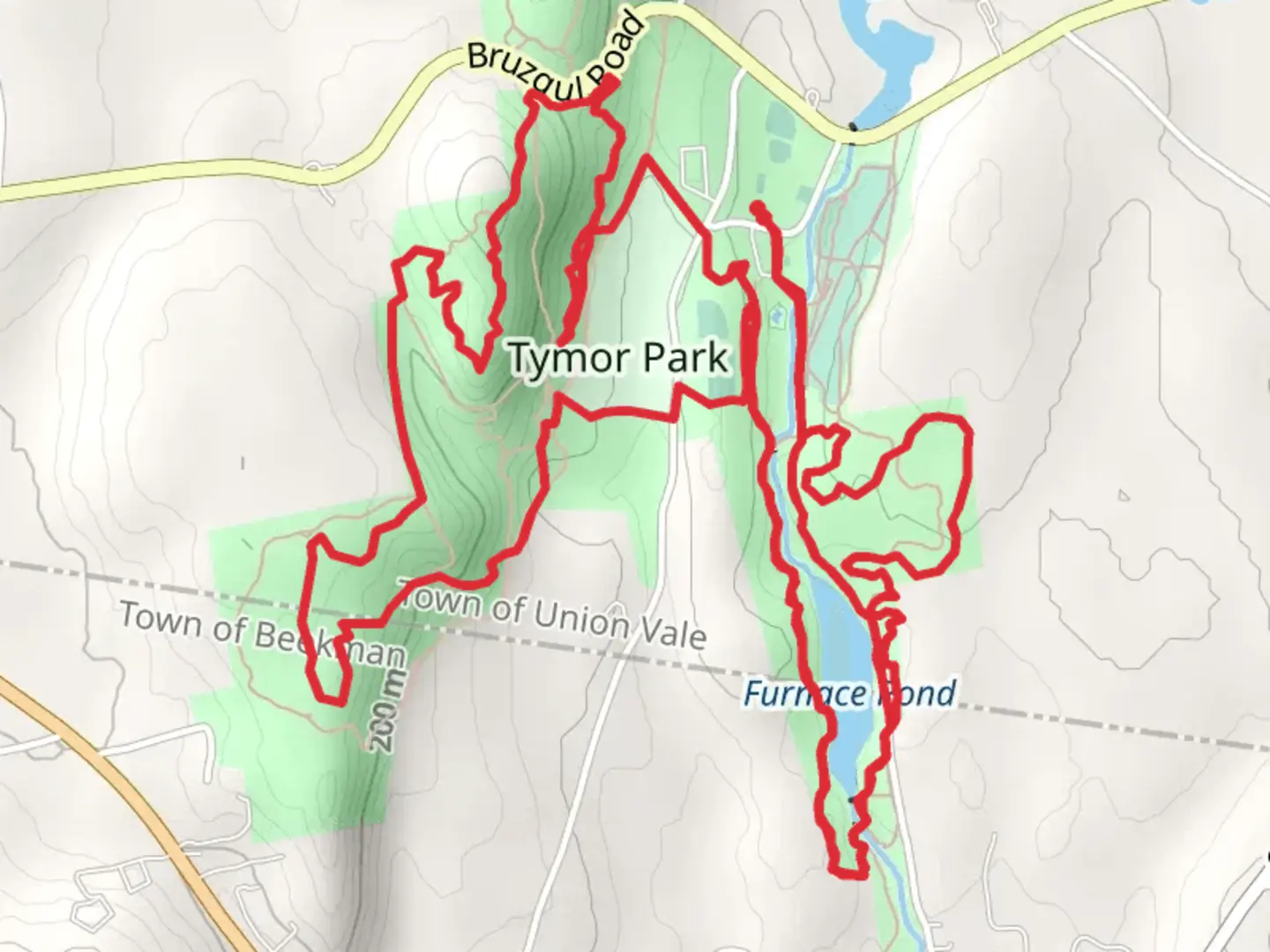An image depicting the trail Tymor Park and Furnace Pond Loop and its surrounding area.
