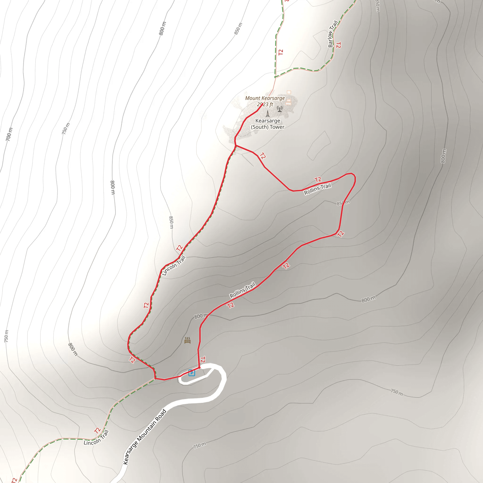 Mount Kearsarge via Rollins and Lincoln Trail mobile static map
