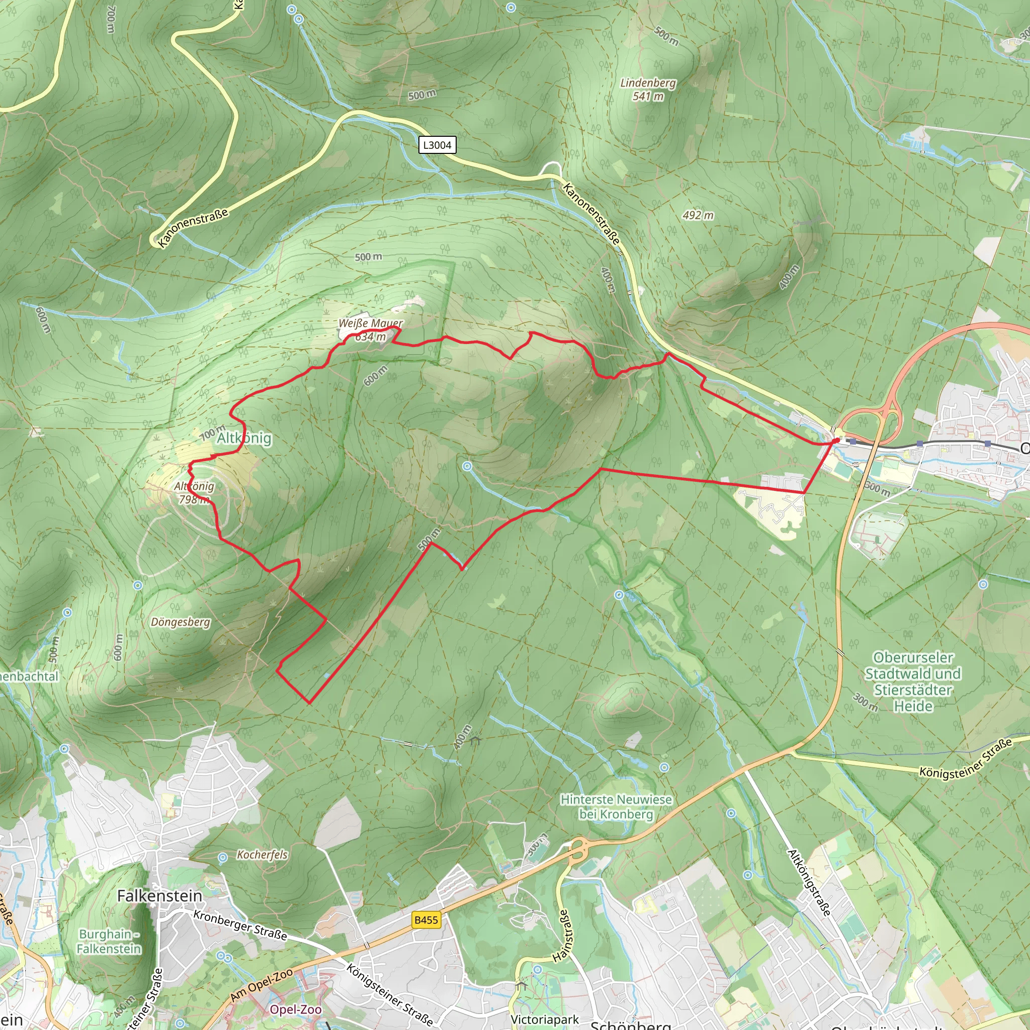 Altkönig and Weiße Mauer Loop via Taunusklub Route 028 mobile static map