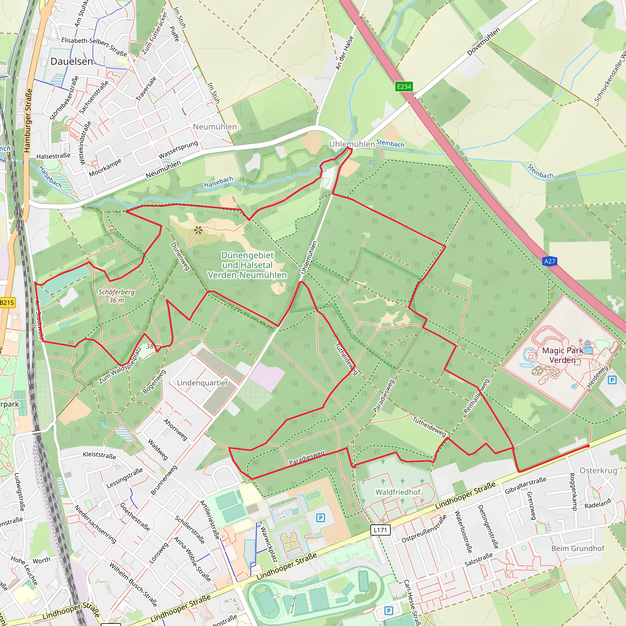 Dunengebiet und Halsetal Verden Neumuhlen Loop mobile static map