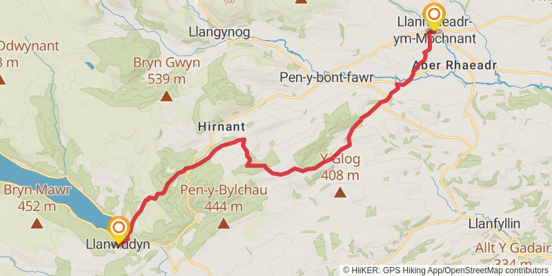 Glyndyfrdwy to Dylife Walk stage 3 Map