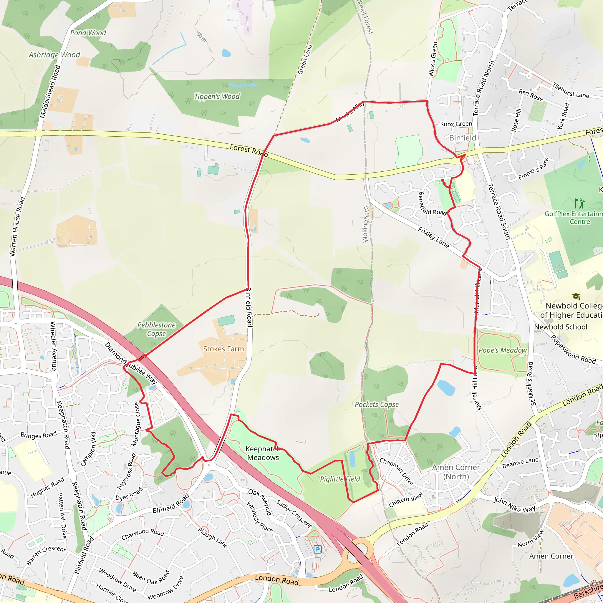 Binfield Circular Walk mobile static map