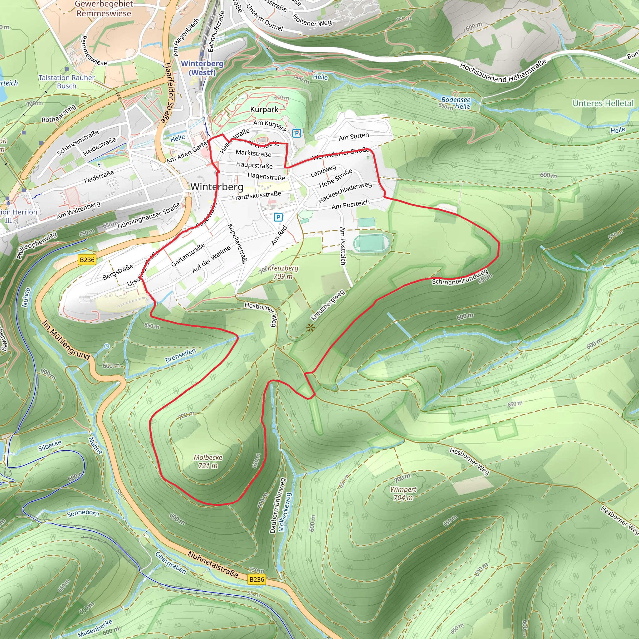 Winterberg Rundweg W2 Helletalweg and Schmantel Rundweg mobile static map