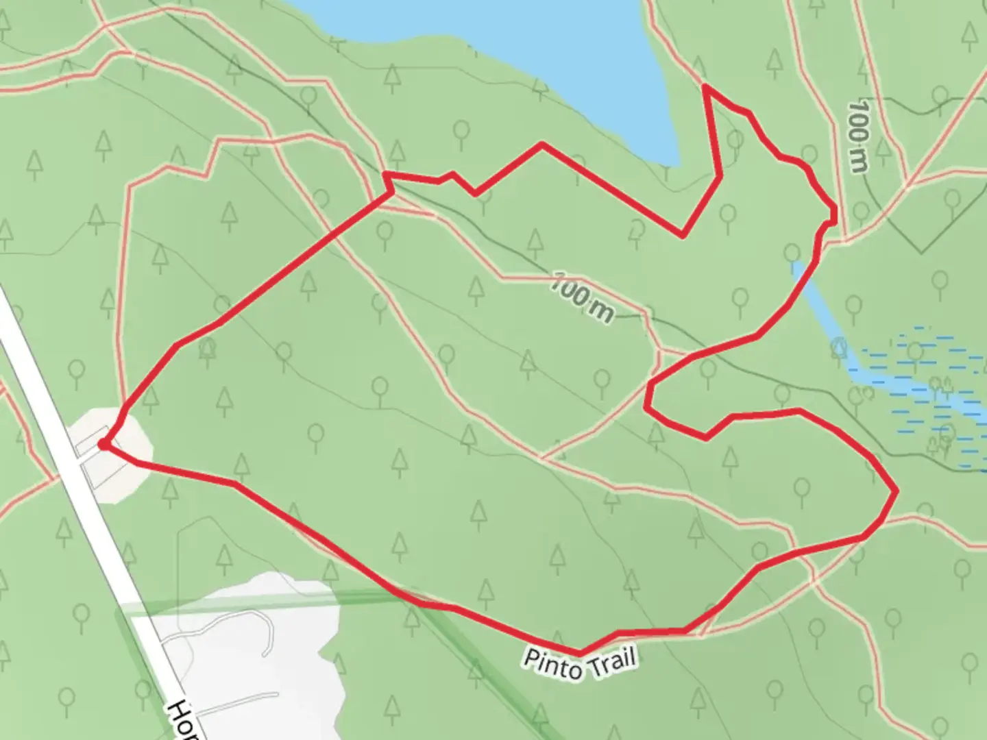 An image depicting the trail Tarbox Pond - Pinto Loop Trail and its surrounding area.